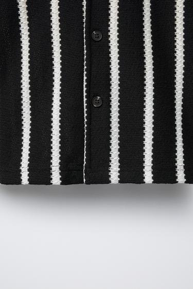STRIPED TEXTURED CAMP COLLAR SHIRT - Ecru / Black by Zara - Image 3