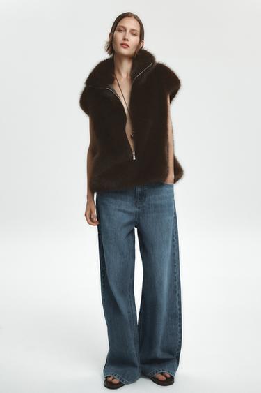 ZW COLLECTION FAUX FUR WAISTCOAT - Brown by Zara - Image 0
