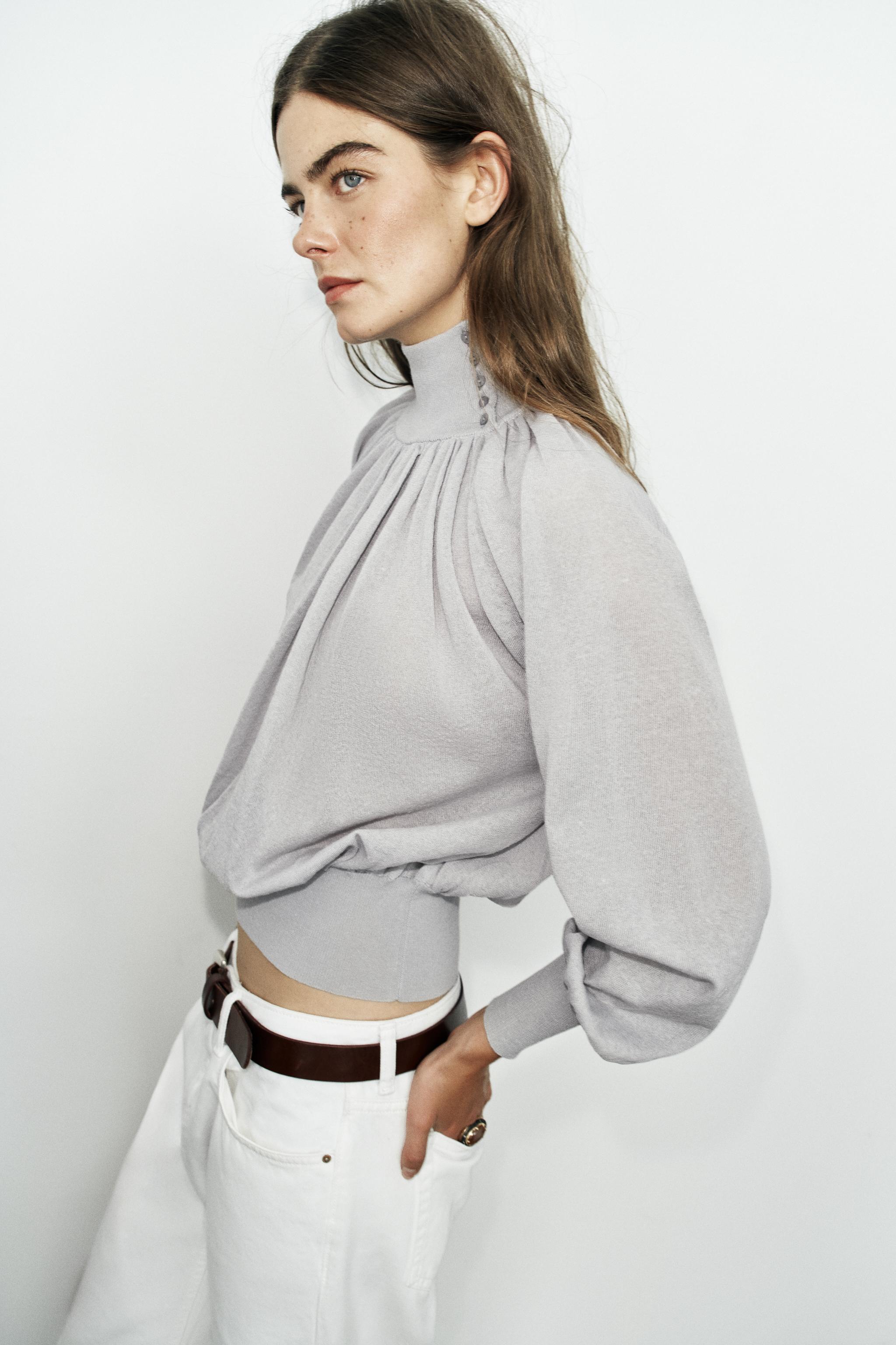 Zara CONTRAST KNIT FLOWY BLOUSE — фото 4