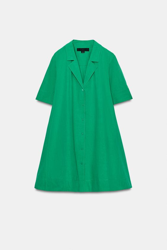 zara green shirt dress ZW COLLECTION SHORT SLEEVE SHIRT DRESS - Green