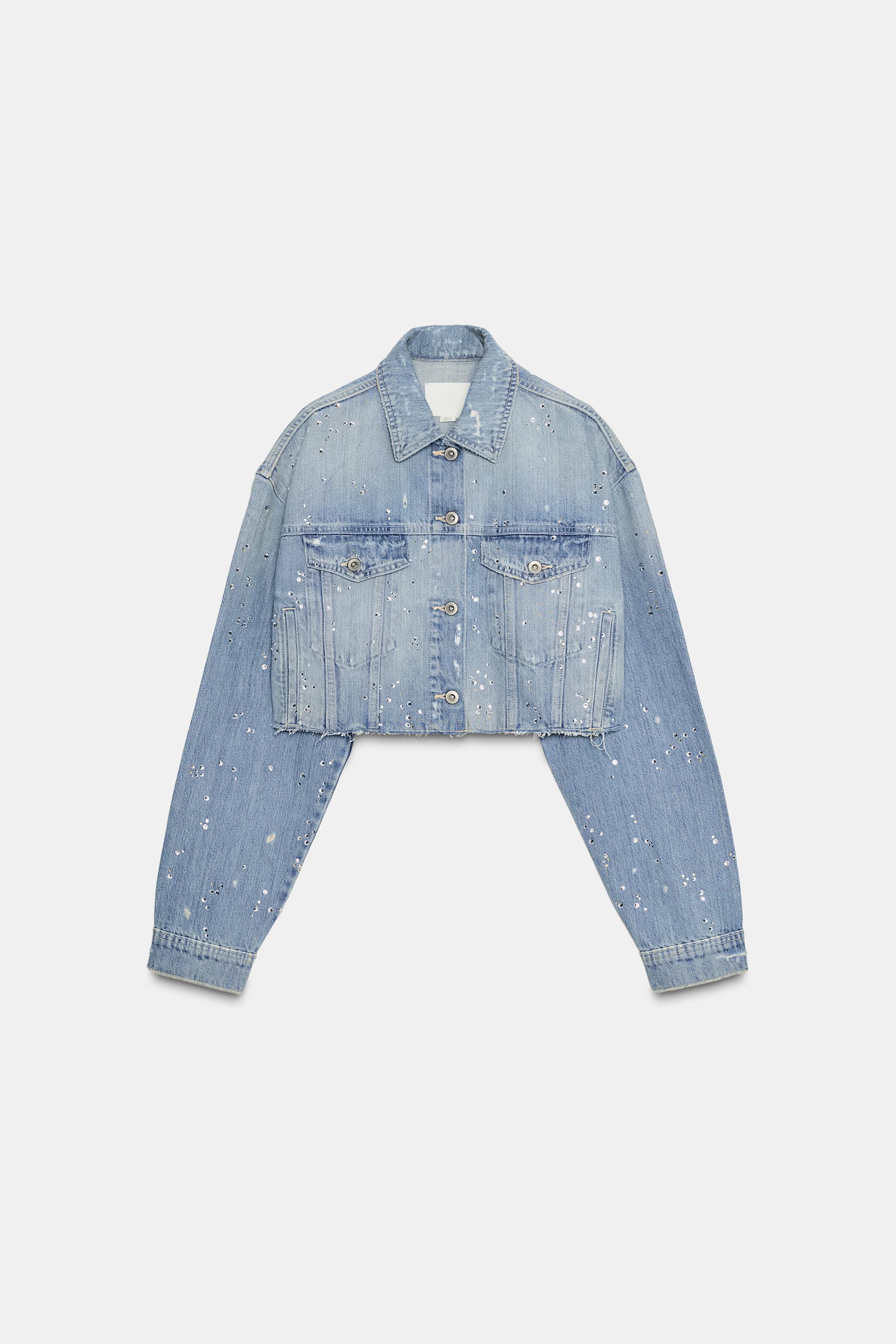 TRF STRASS CROP DENIM JACKET