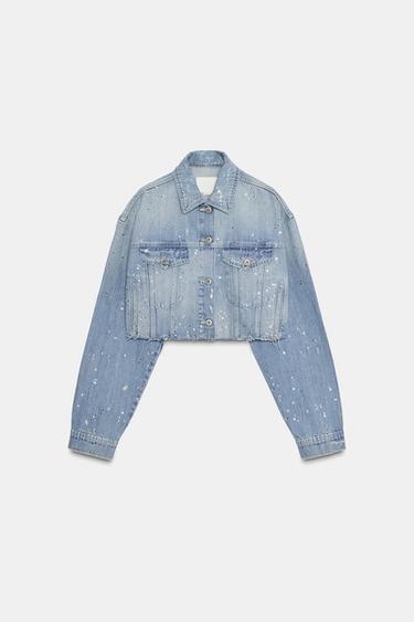 GIACCA CROP DENIM TRF STRASS - Blu di Zara - Immagine 0