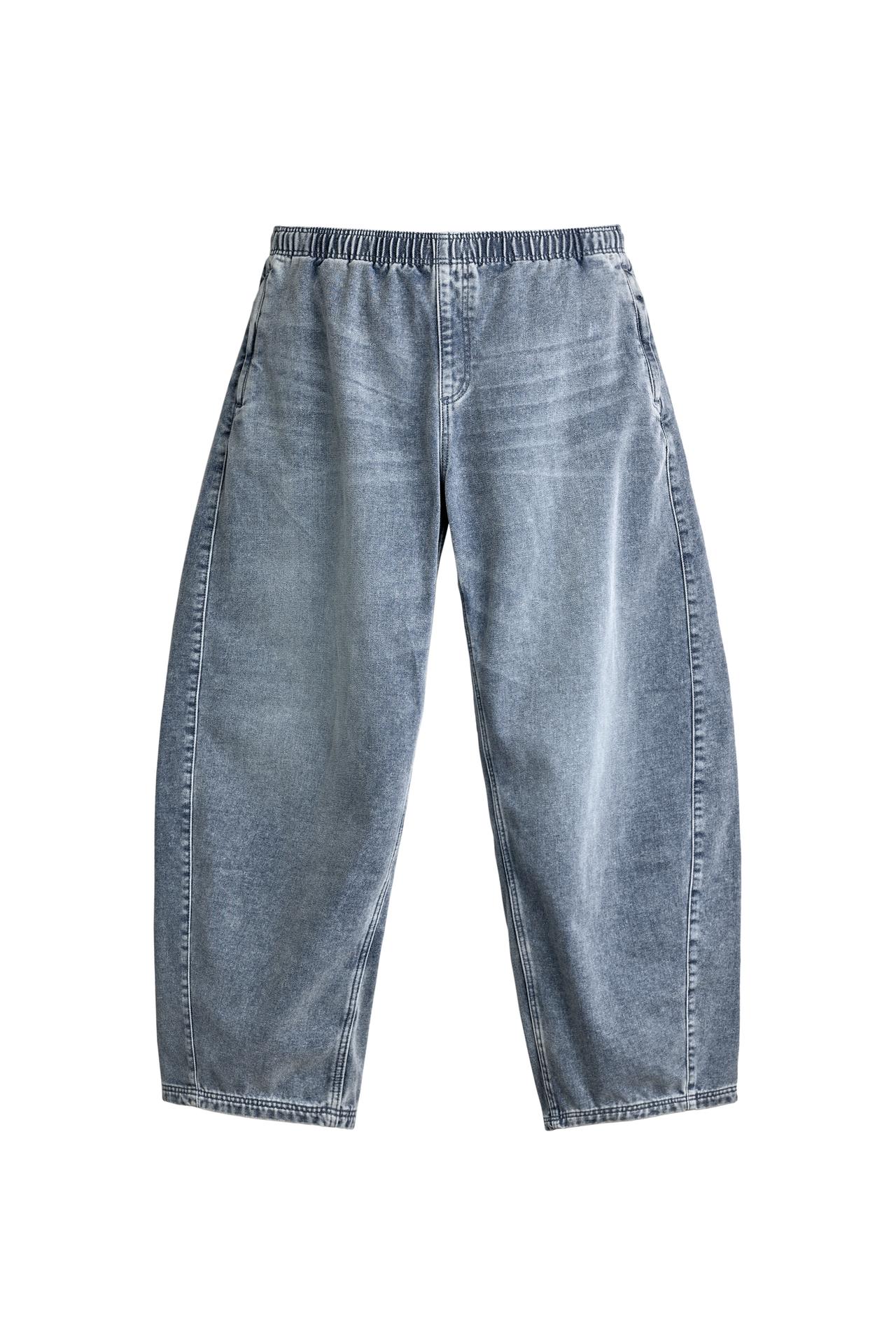 BALLOON FIT FLEECE DENIM TROUSERS