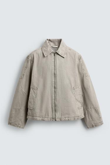 WASHED BOXY FIT JACKET - Grey / Tan by Zara