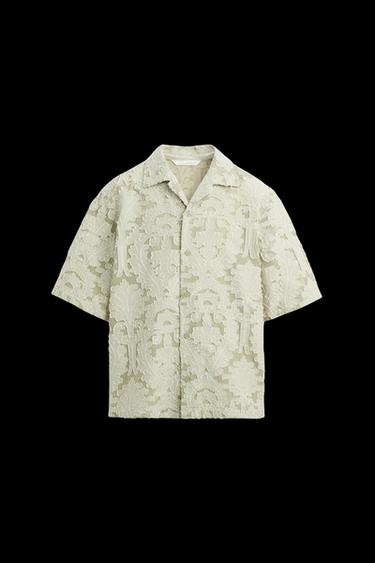 Zara GEOMETRIC JACQUARD SHIRT - Khaki - Image 0