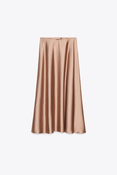 SATIN MIDI SKIRT - Mid-camel by Zara - Image 4