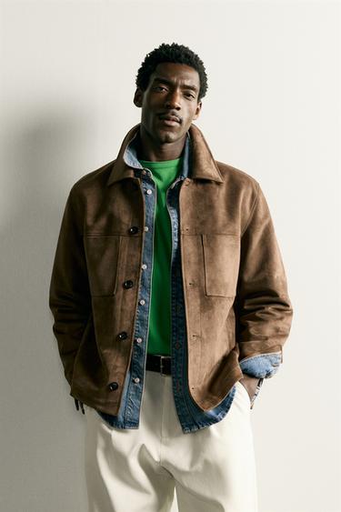 Zara REGULAR FIT FAUX SUEDE OVERSHIRT - Brandy