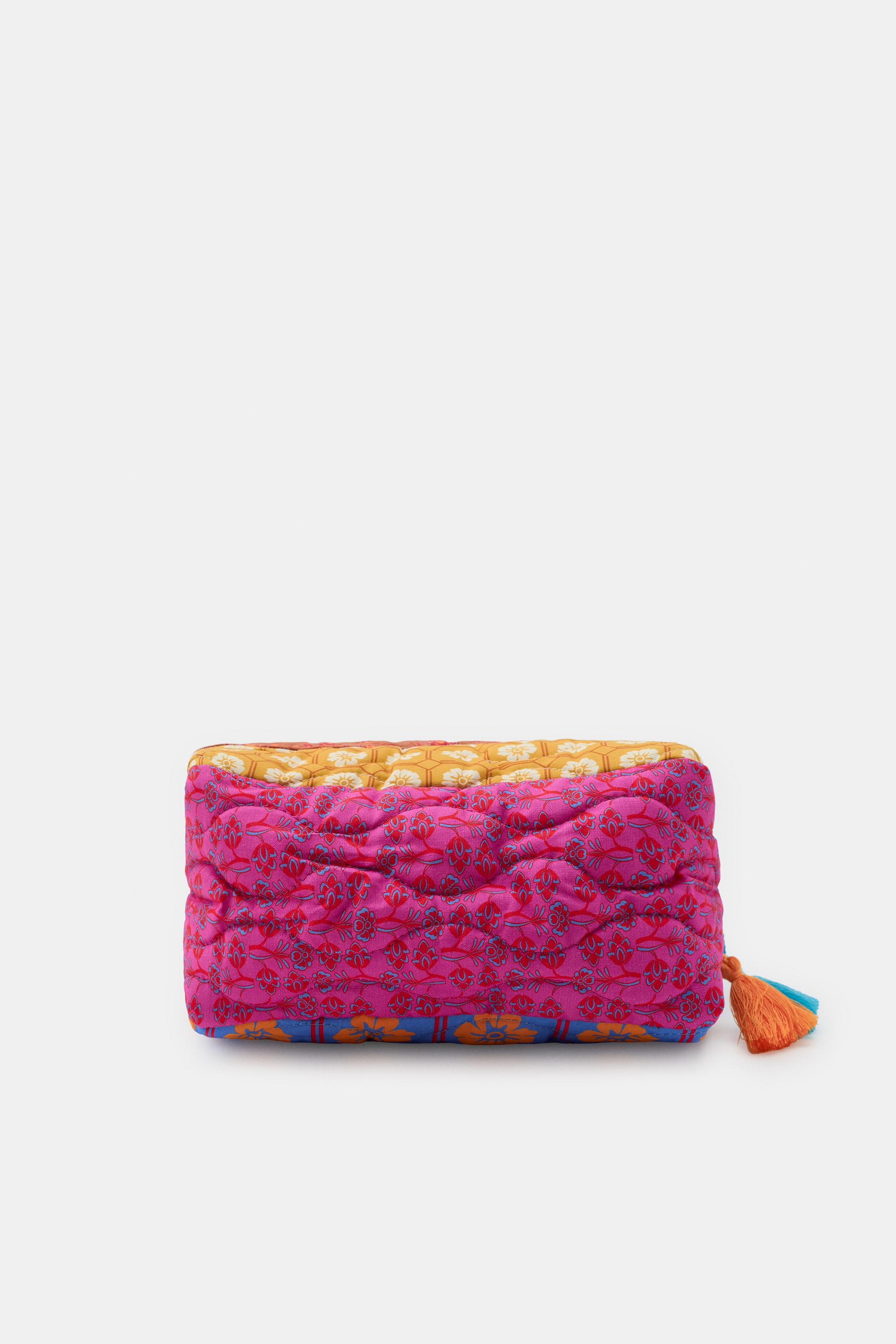 PATCHWORK PRINT QUILTED TOILETRY BAG — only one