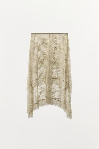JUPE MI-LONGUE ASYMÉTRIQUE EN DENTELLE - Écru de Zara - Image 8
