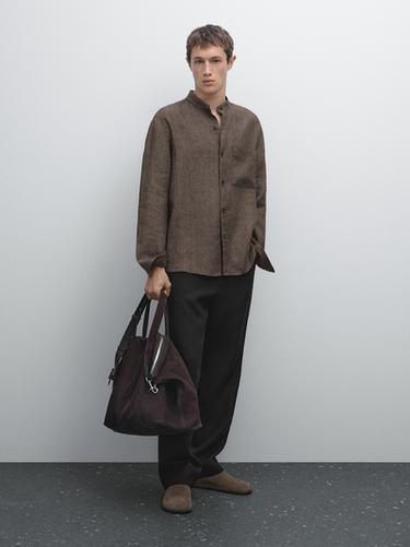 Zara Relaxed fit overshirt with a stand collar - Brown - Image 0