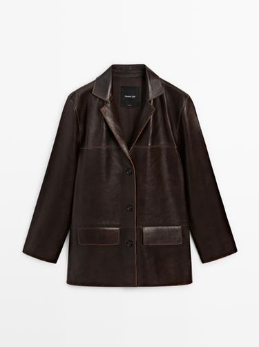 Chaqueta midi piel napa - Marrón de Zara