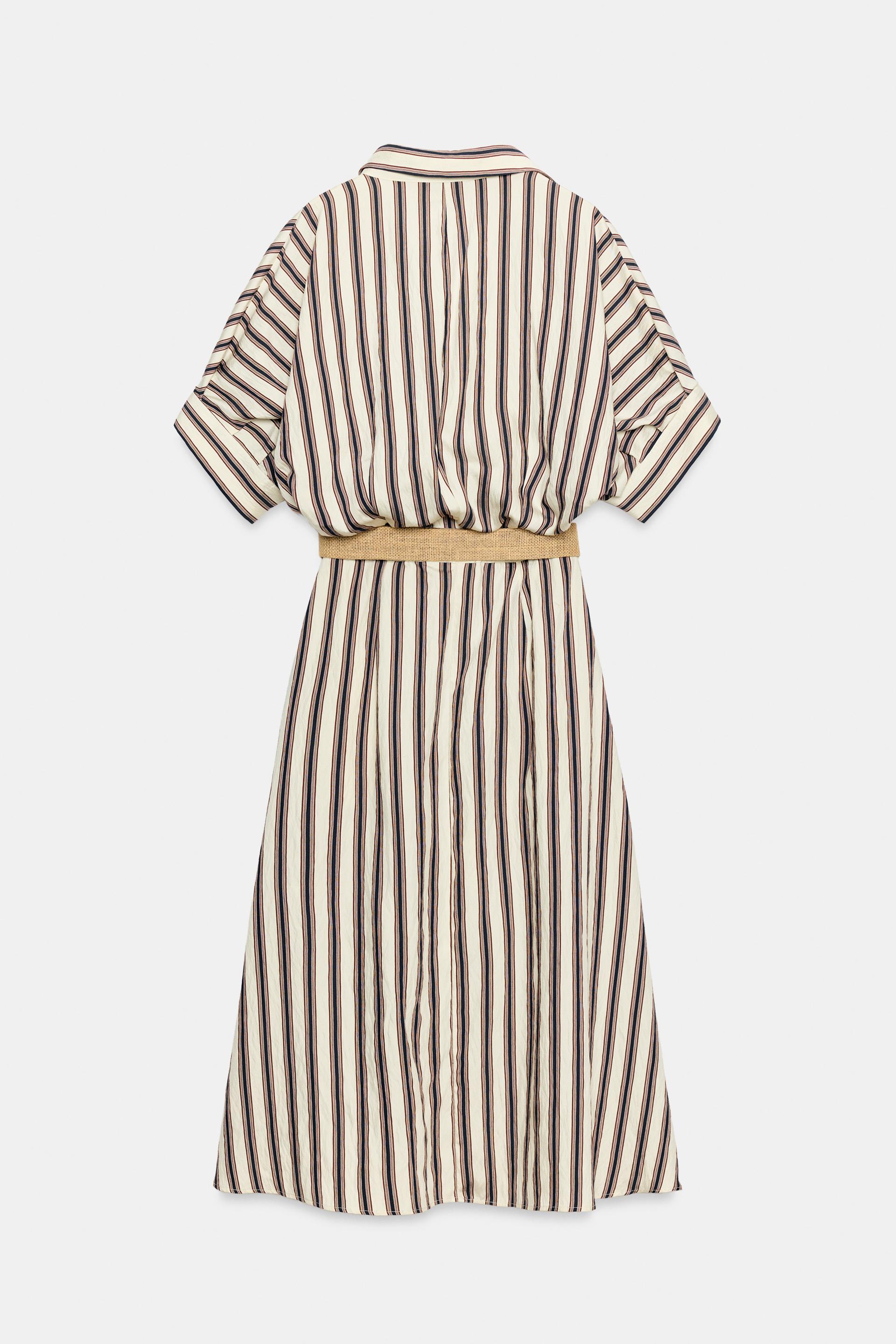 STRIPED BELTED MIDI DRESS thumbnail 8