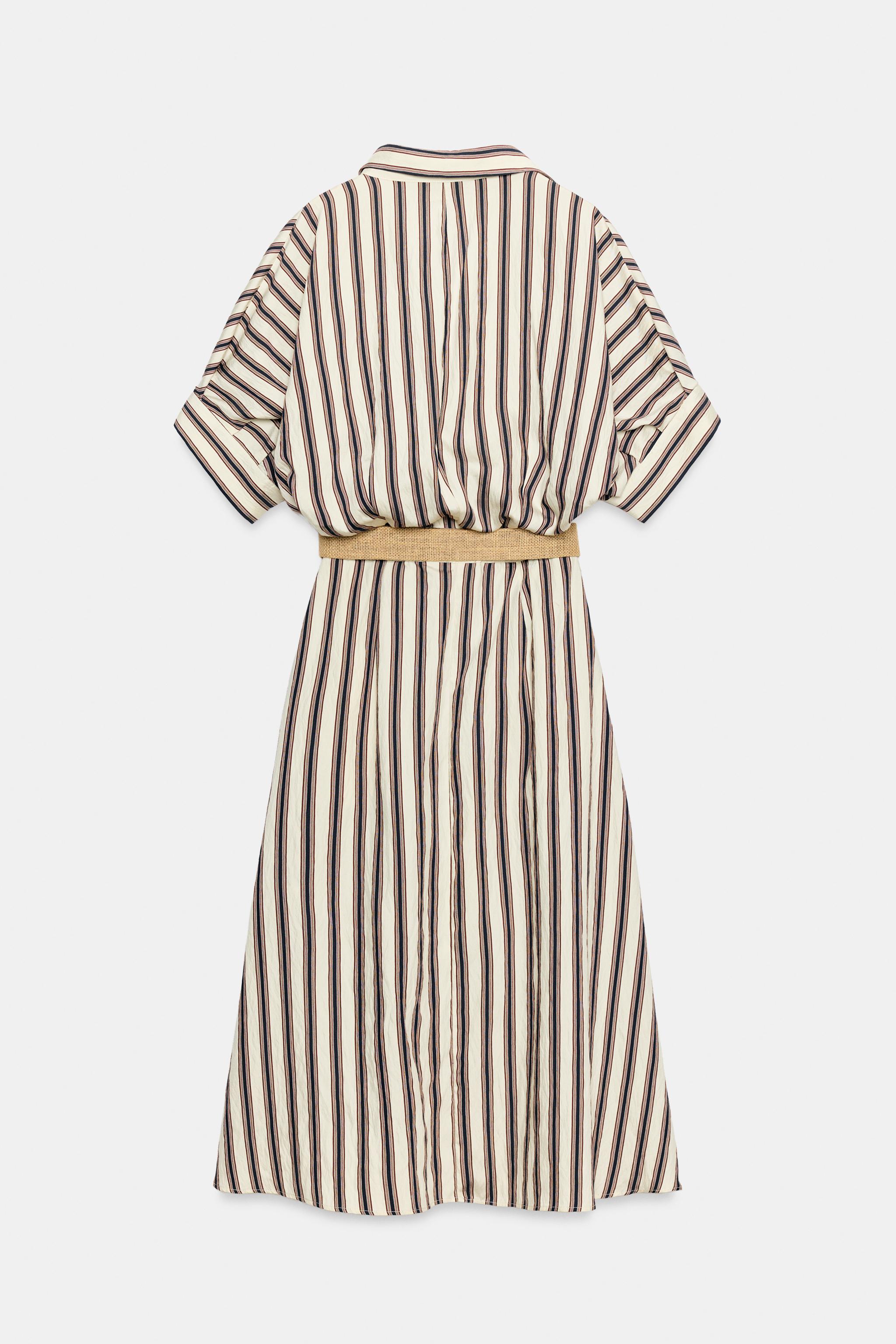 Женские платья Zara STRIPED BELTED MIDI DRESS — фото 8
