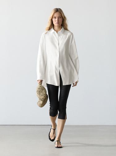 Camisa fluida total look con lino - Blanco roto de Zara - Imagen 0
