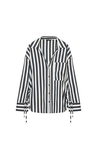 STRIPED SHIRT WITH SIDE LACES - Ecru / Black by Zara
