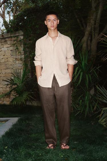 100% LINEN RELAXED FIT TROUSERS - Brown / Taupe by Zara