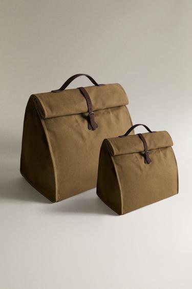 KÜHLTASCHE AUS BAUMWOLLE UND LEDER - Braun / Grün von Zara - Bild 0