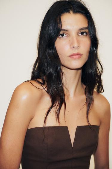 TOP EFFET LIN BUSTIER - Marron foncé de Zara - Image 1
