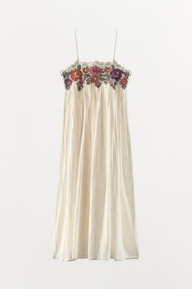 SEQUINNED EMBROIDERED STRAPPY DRESS - Oyster-white by Zara - Image 5