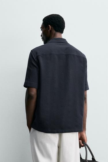 JACQUARD STRIPED SHIRT WITH POCKETS - Navy blue by Zara - Image 2