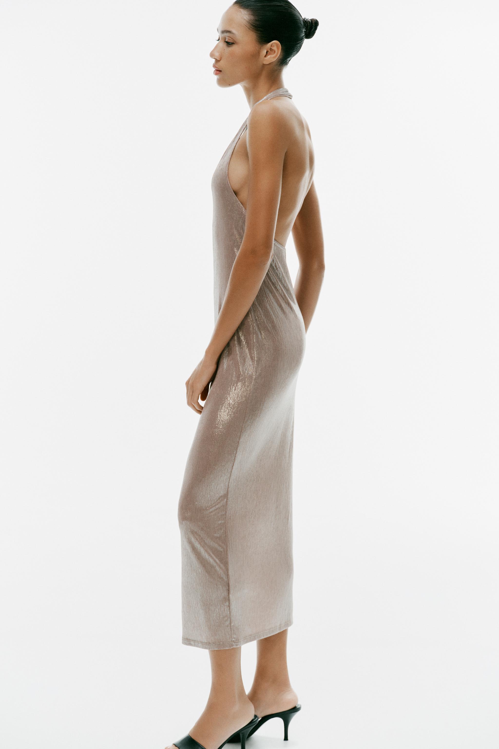 Zara Metalik Görünümlü Halter Midi Elbise görsel 4