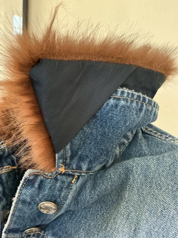 Z1975 FAUX FUR COLLAR SHORT DENIM JACKET - Image 4