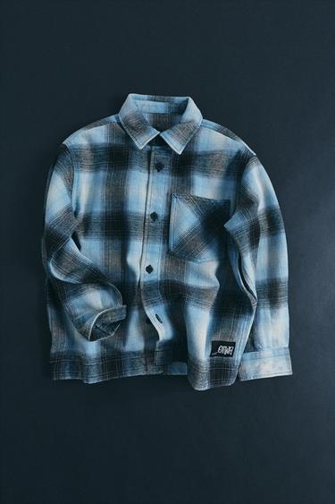 페이크 워싱 체크 오버셔츠 - Zara 터키블루