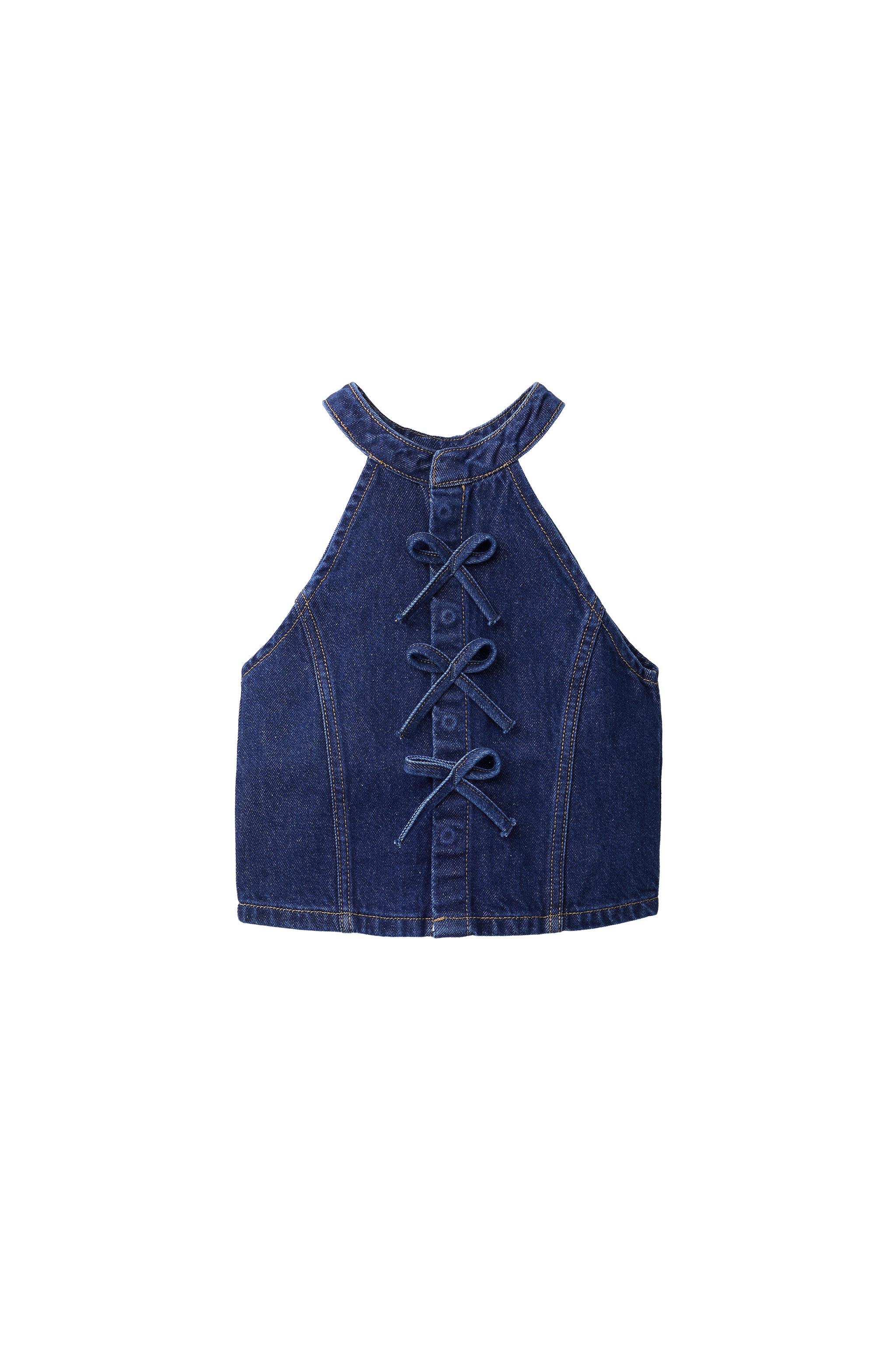 DENIM HALTER TOP WITH BOWS - Blue | ZARA South Africa