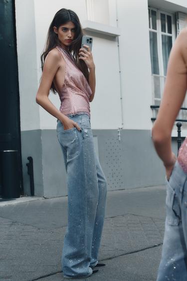 Zara RED HALTER SHINY TOP - Pink - Image 0