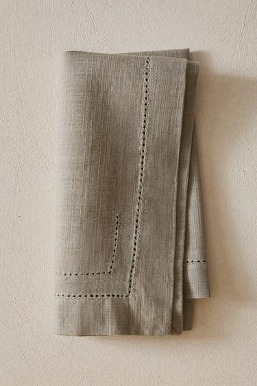 HEMSTITCHED COTTON NAPKIN - Grey by Zara