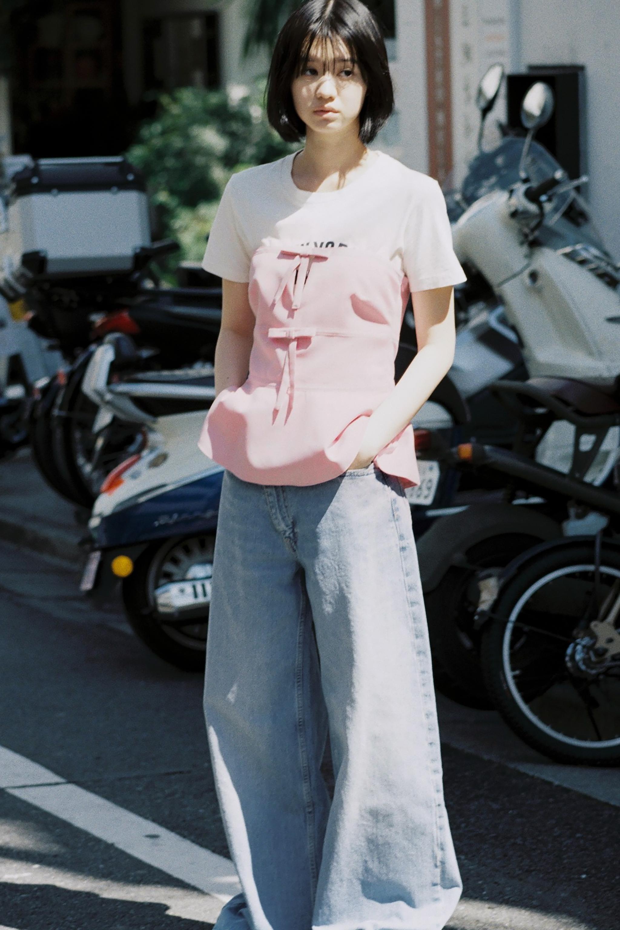 ZARA ザラ カットワーク刺繍入りブラウス ピンク L チュニック