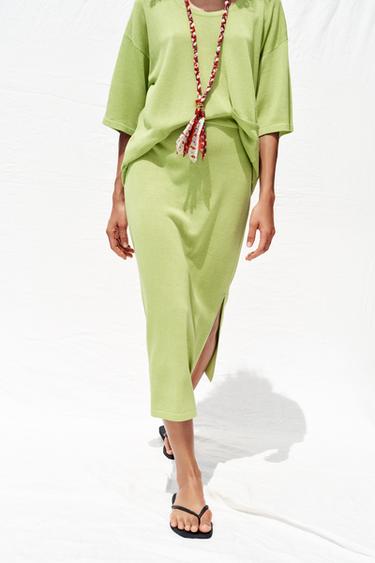 KNIT MIDI SKIRT - Green by Zara