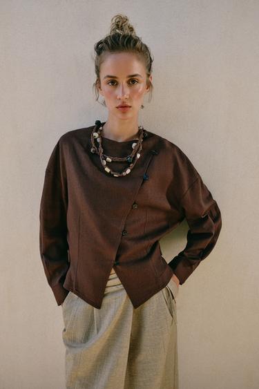 GILET CROISÉ AVEC LIN - Marron chocolat de Zara - Image 1