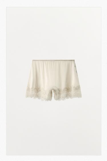 Zara SILK BLEND LACE SHORTS - Ecru