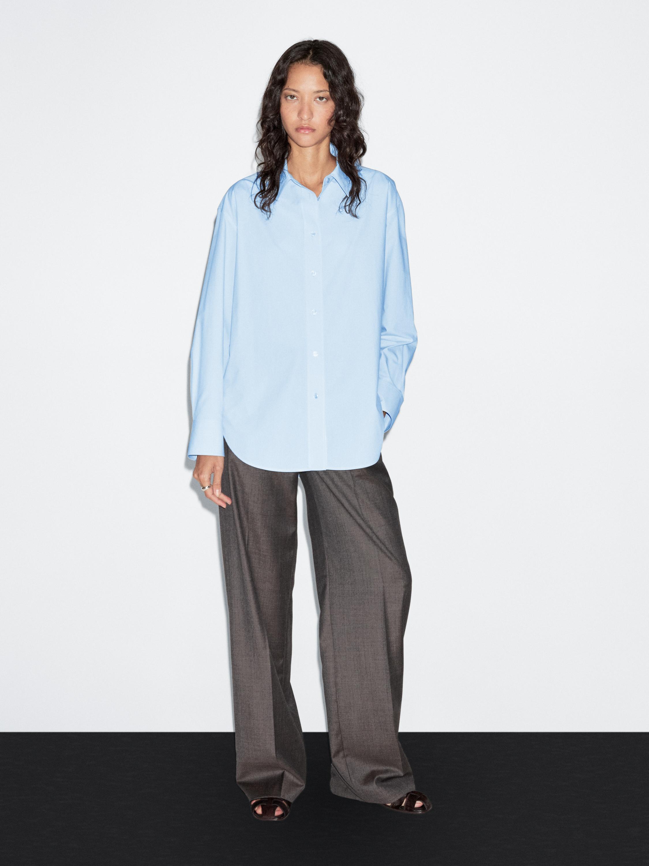 Long 100% cotton poplin shirt