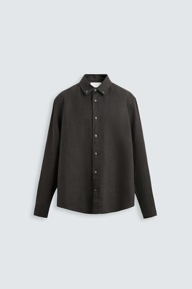 CAMISA 100% LINO - Gris antracita de Zara