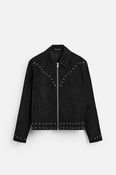 CAZADORA PIEL ANTE - Negro de Zara