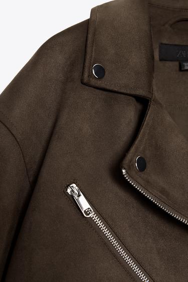FAUX SUEDE BIKER JACKET - Khaki by Zara - Image 9