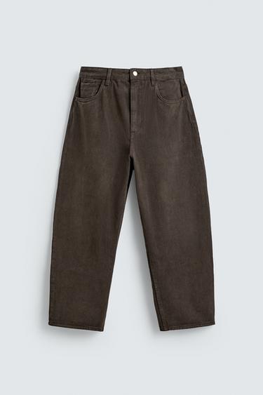 JEANS TAPERED WIDE FIT - Marrone di Zara