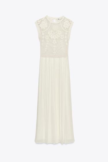 ZW COLLECTION EMBROIDERED COMBINED DRESS - Ecru by Zara - Image 4