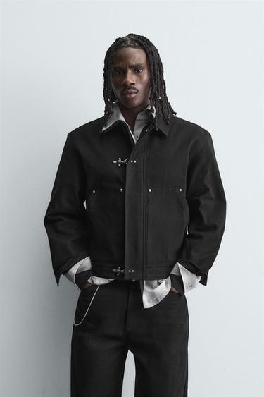 Zara RELAXED FIT FIREMAN CLASP JACKET - Black