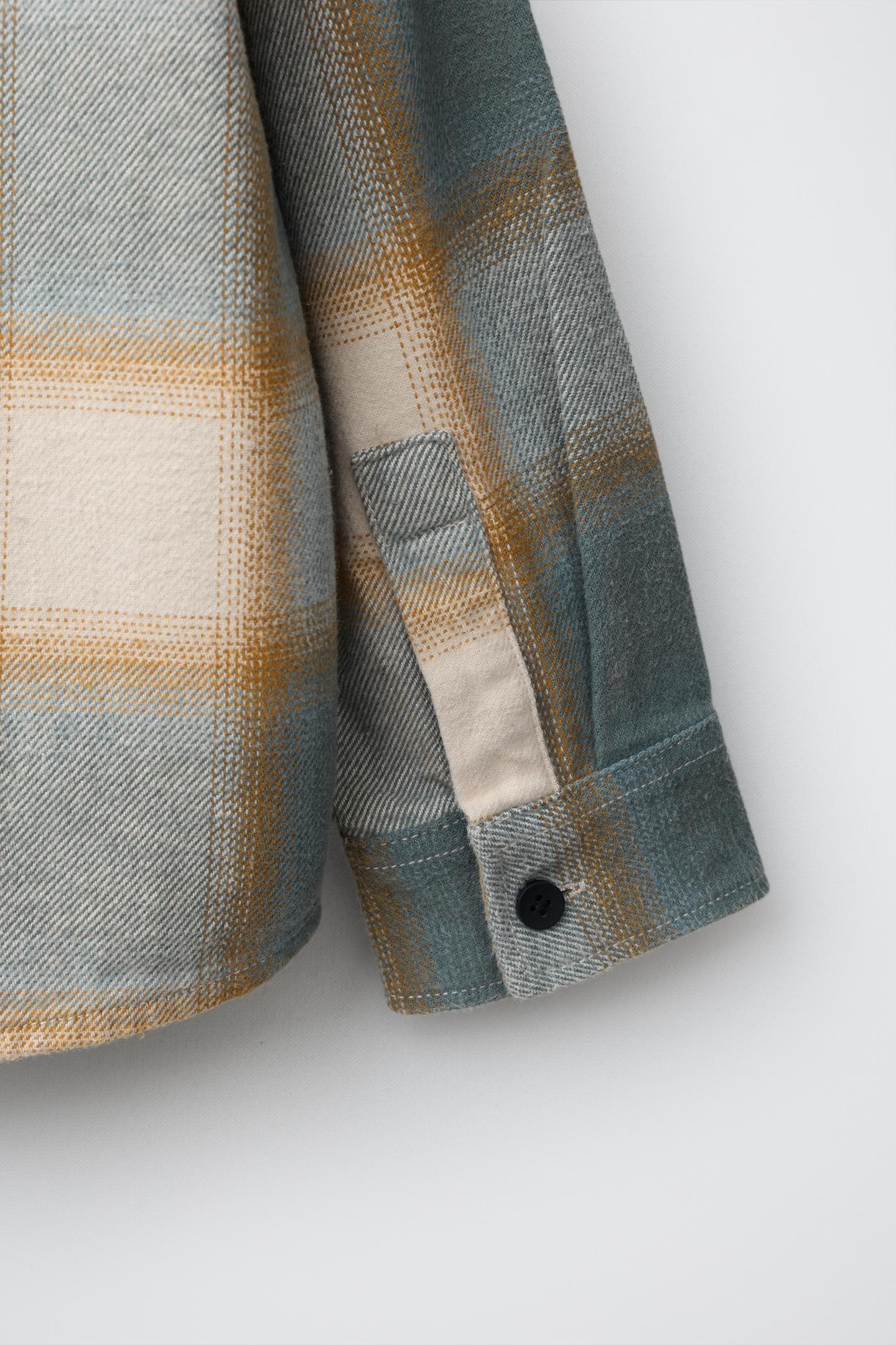 Детская рубашка Zara Plaid Overshirt with Detachable Hoodie, цвет: Светлый хаки — фото 6