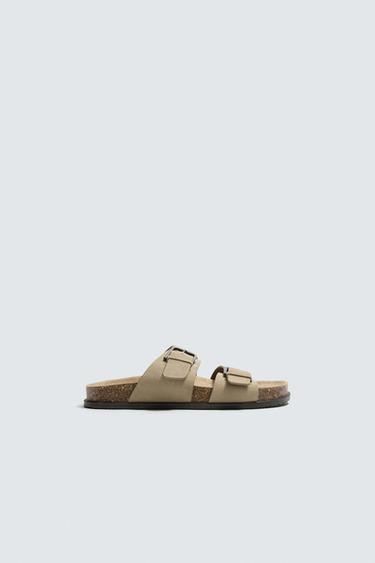 SANDALES EN CUIR À BRIDES - Beige de Zara