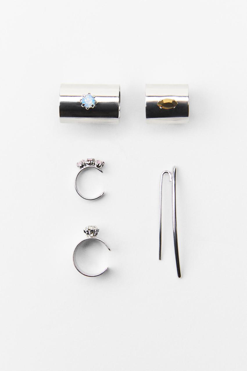 PACK EAR-CUFF-OHRRINGE MIT SCHMUCKSTEINEN - Silber | ZARA 