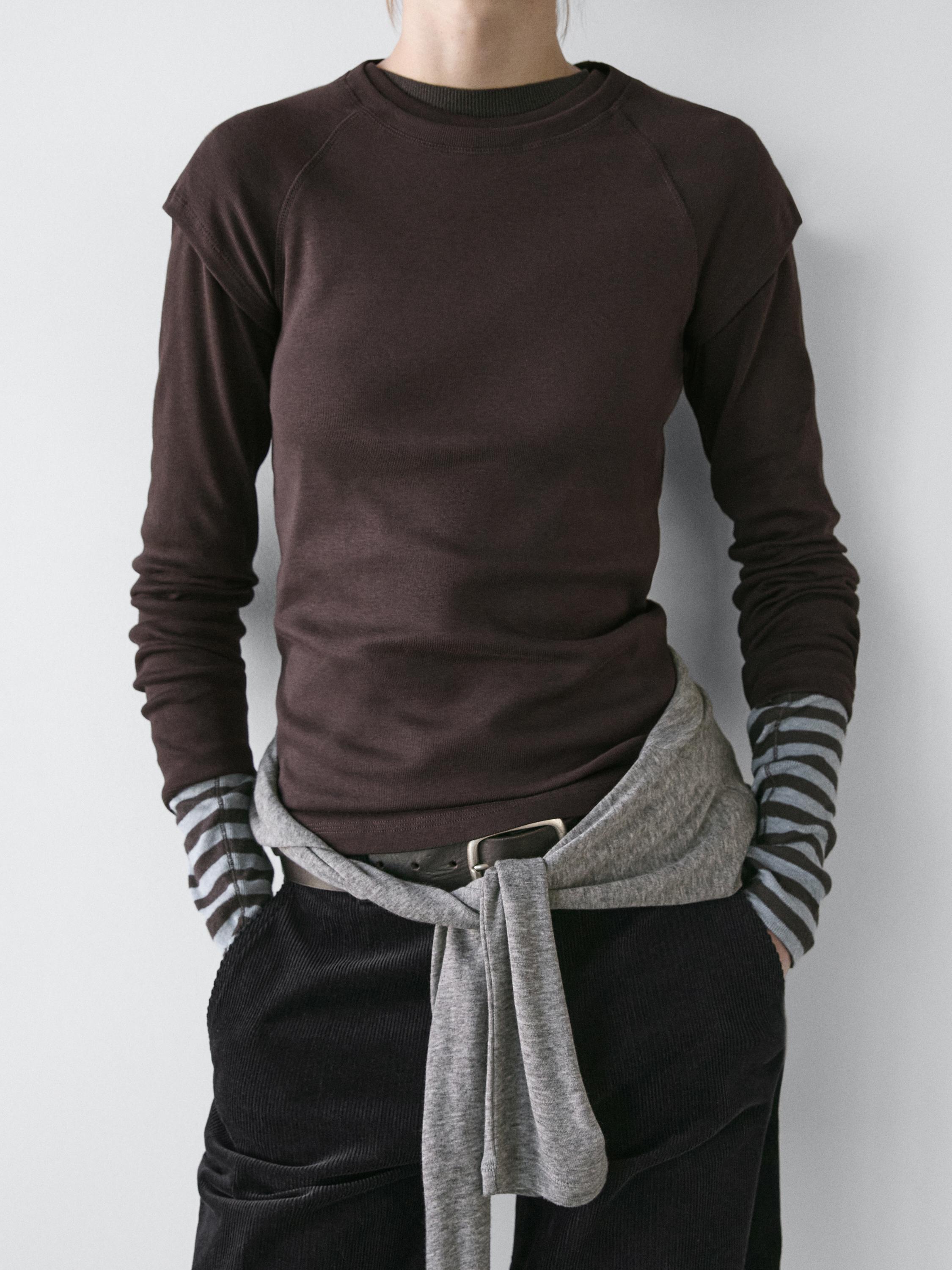 Ribbed long sleeve melange T-shirt