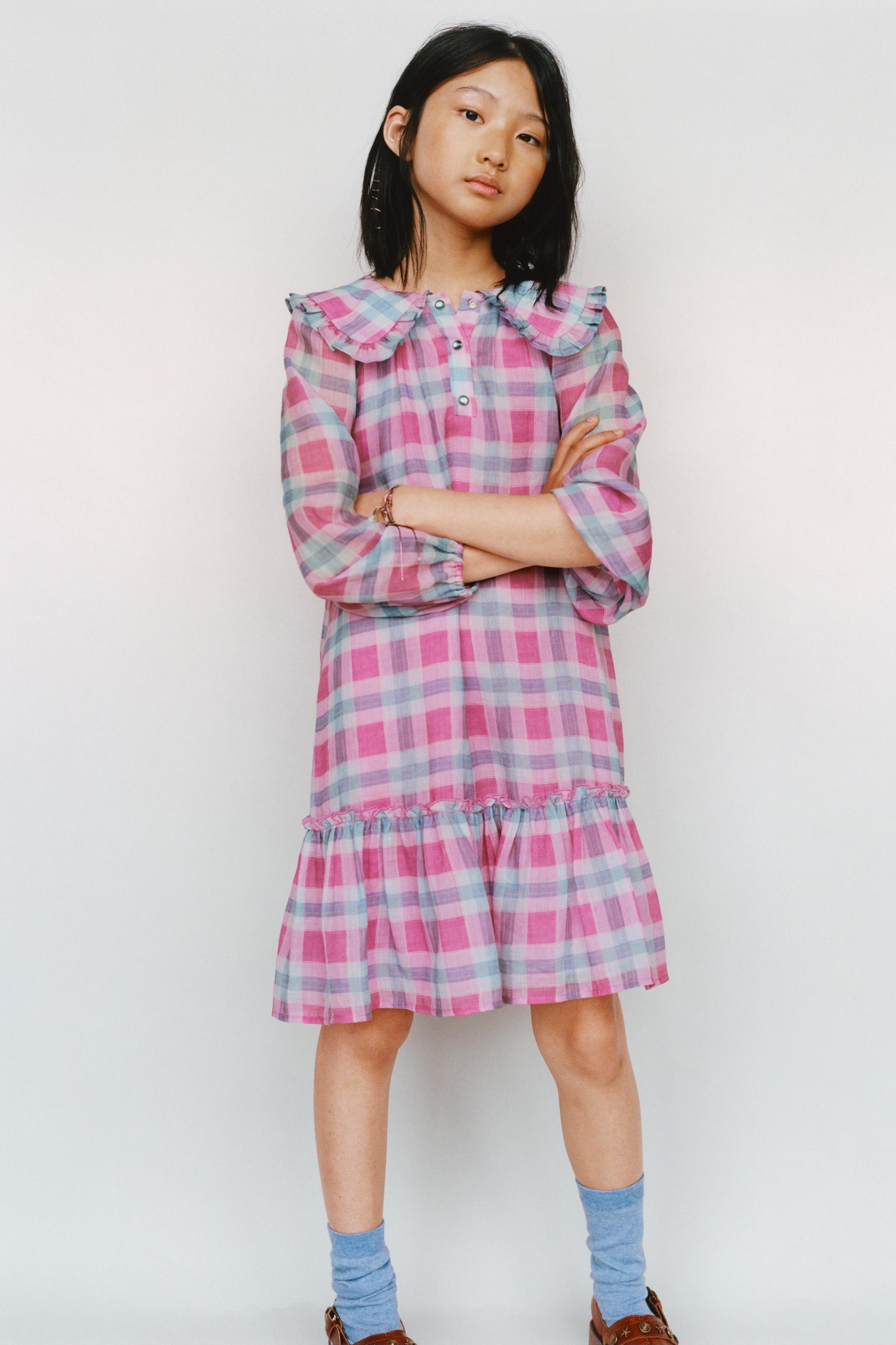 PLAID PETER PAN COLLAR DRESS — Pink