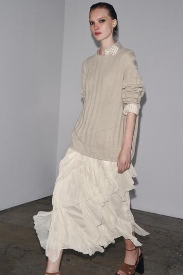 Zara ZW COLLECTION COTTON GAUZE SKIRT - Oyster-white - Image 0
