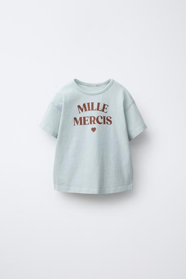 تيشرت بمظهر مغسول ونص - نعناعي الخاص بـ Zara