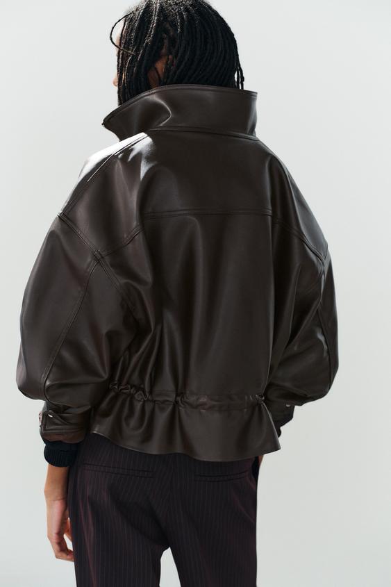 フェイクレザー ドローストリングジャケット - バーガンディ | ZARA 