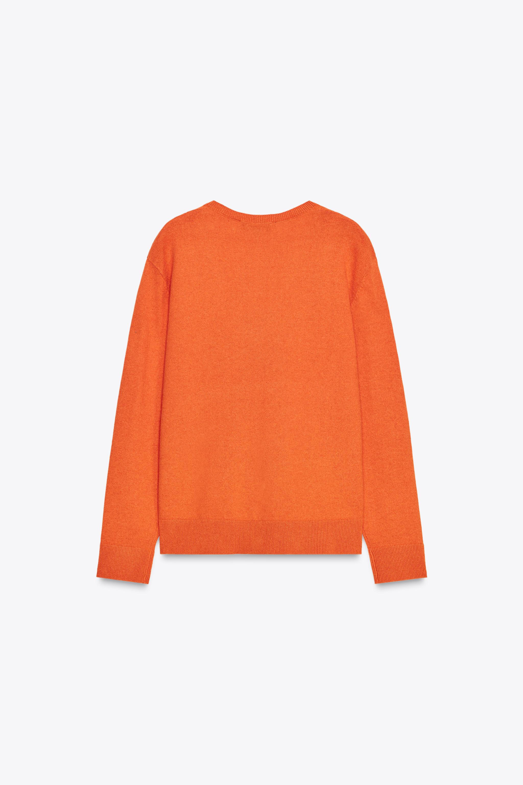 PLAIN KNIT V-NECK SWEATER Orange ZARA United Kingdom